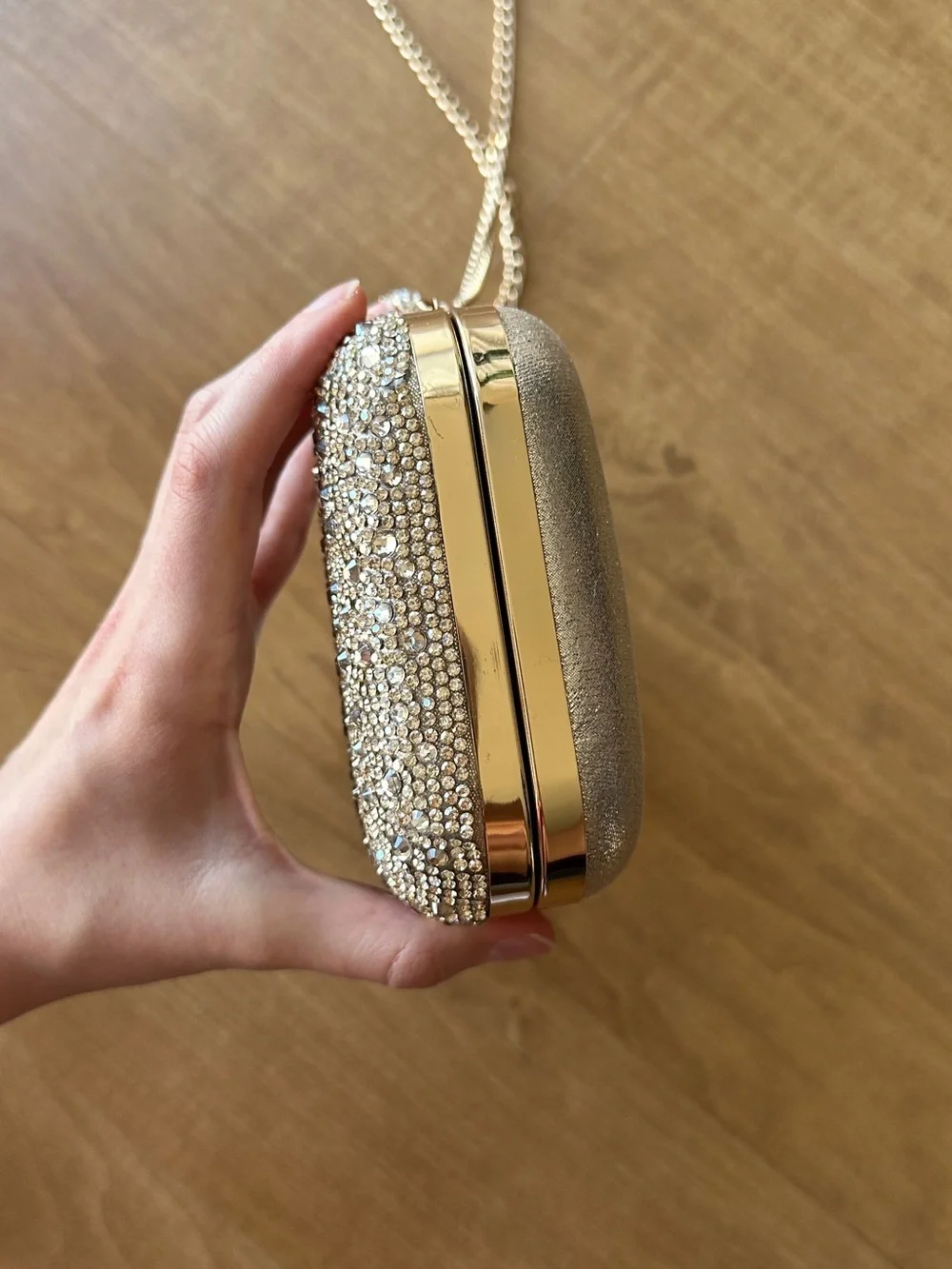 House of Harlow 1960 Champagne Gold Rhinestone Clutch/Chain Crossbody Bag